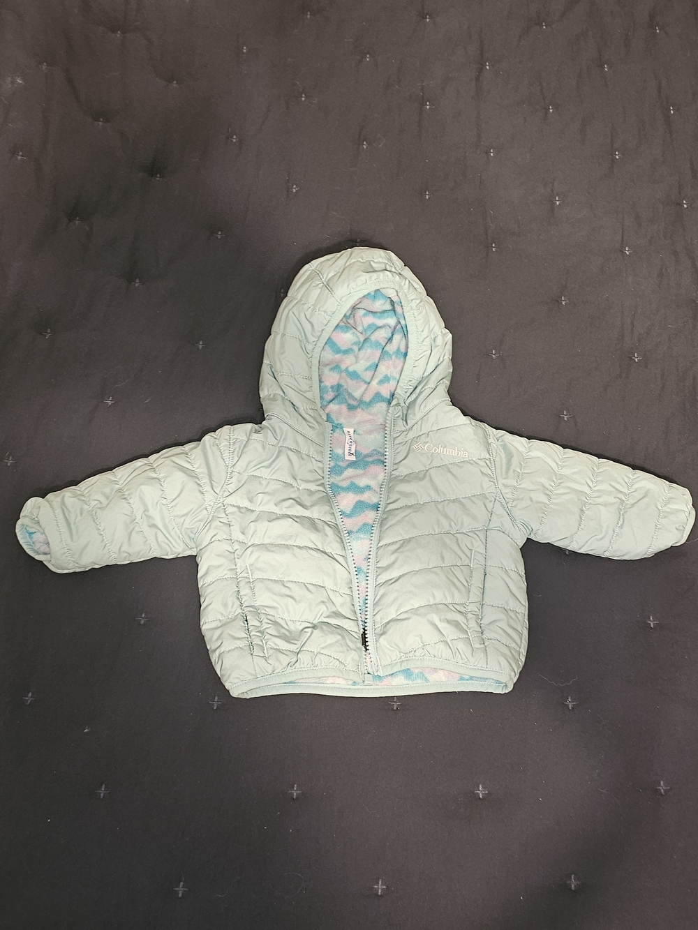 Columbia Little Kids Mint Green Puffer Jacket with Patterned Lining